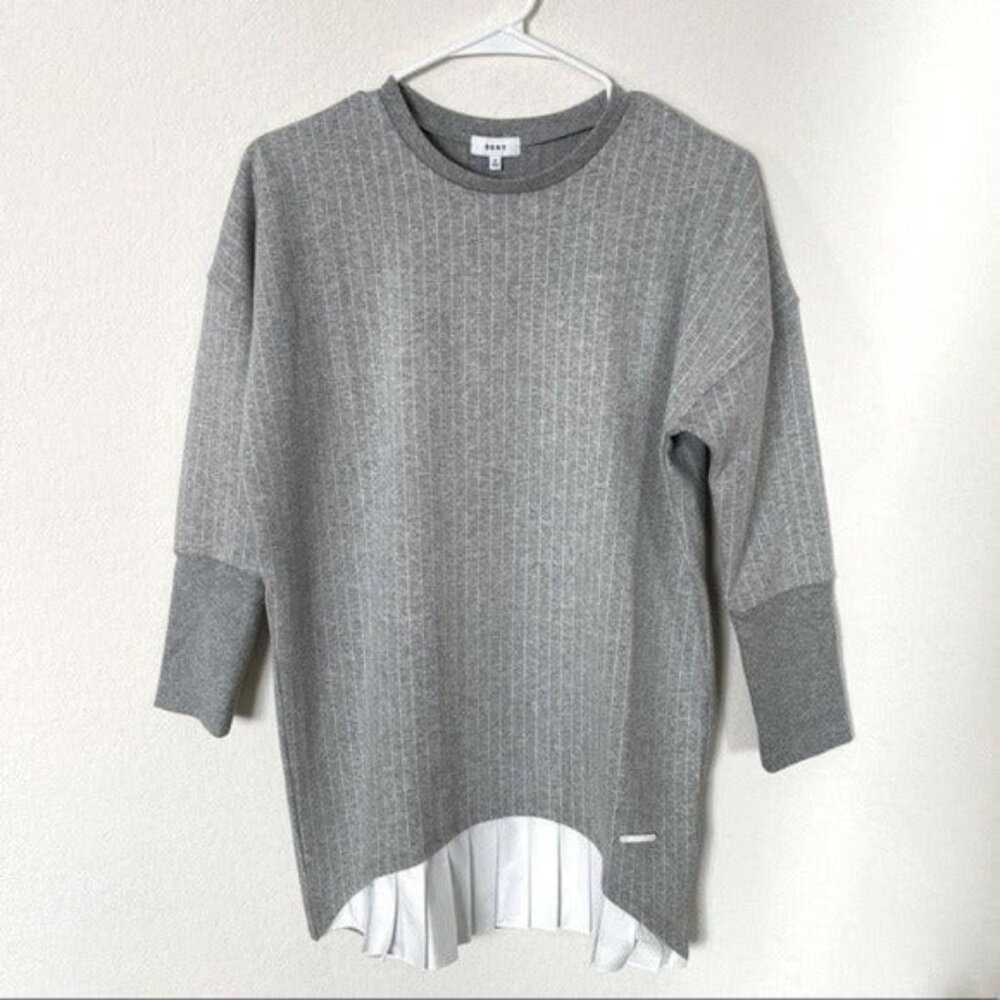 DKNY Grey Stripes Long Sleeves Pleated Sweater Dress Size XS